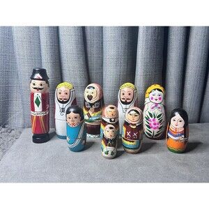 Russian Nesting Dolls Lot Women Man Chef Handpainted Mixed